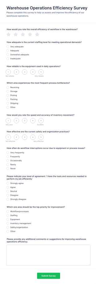 Warehouse Operations Efficiency Survey Form Template