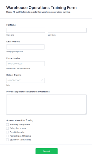 Warehouse Operations Training Form Template
