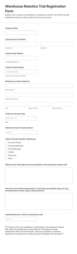 Warehouse Robotics Trial Registration Form Template