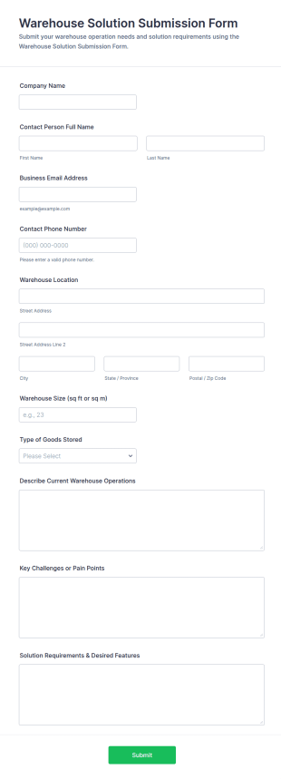 Warehouse Solution Submission Form Template