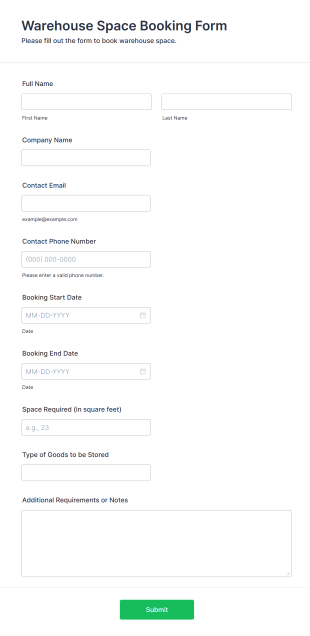 Warehouse Space Booking Form Template