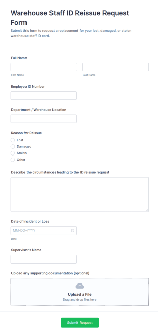 Warehouse Staff ID Reissue Request Form Template
