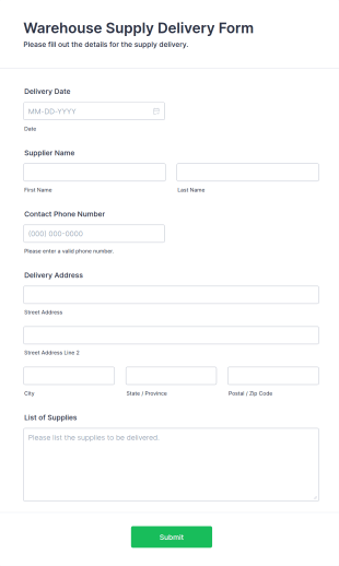 Warehouse Supply Delivery Form Template
