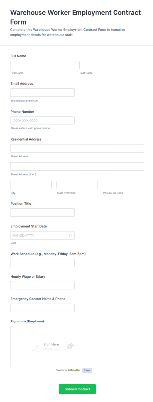 Warehouse Worker Employment Contract Form Template