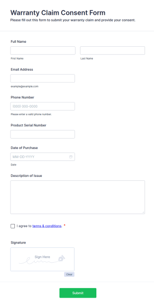 Warranty Claim Consent Form Template