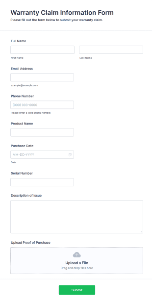 Warranty Claim Information Form Template