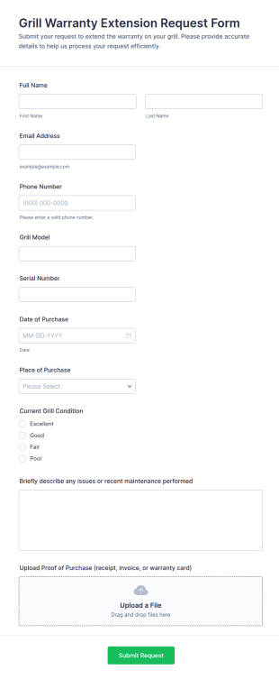 Grill Warranty Extension Request Form Template