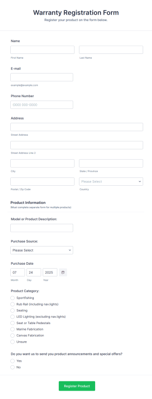 Warranty Registration Form Template