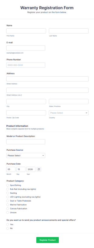 Warranty Registration Form Template