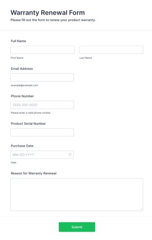 Warranty Renewal Form Form Template