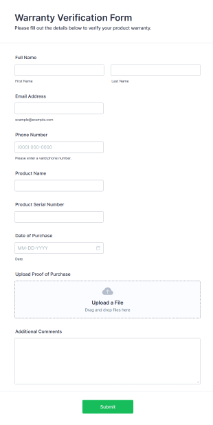 Warranty Verification Form Template