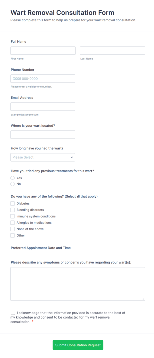 Wart Removal Consultation Form Template