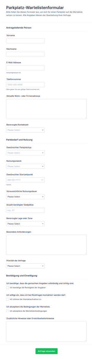 Wartelistenanfrage Für Parkplatz