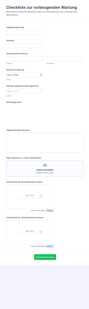 Wartungs Checkliste Formular