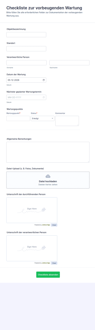 Wartungs Checkliste Formular