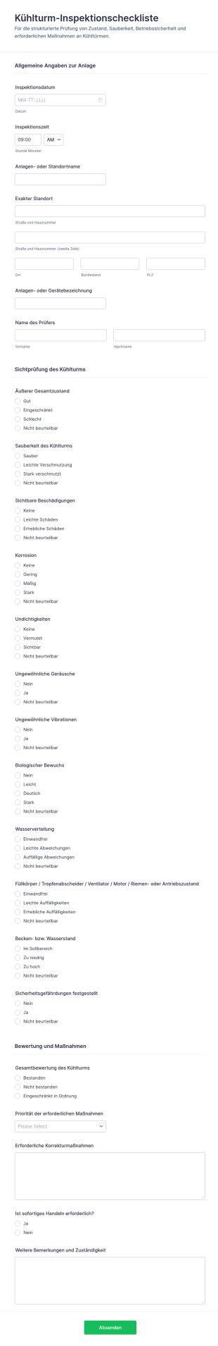 Wartungs Checkliste Für Kühltürme Formular