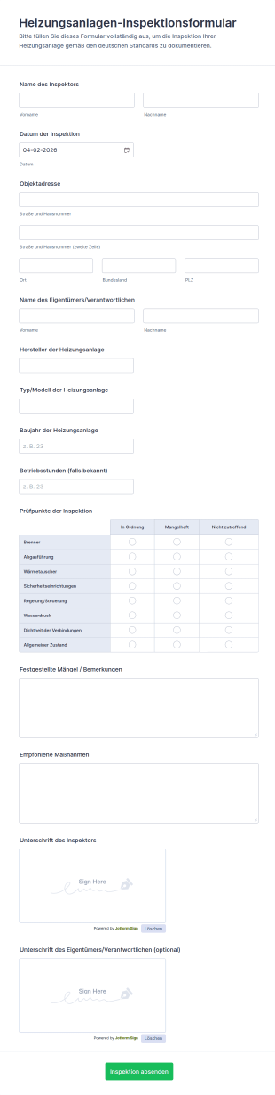 Wartungs Und Inspektionsformular Für Heizungsanlagen