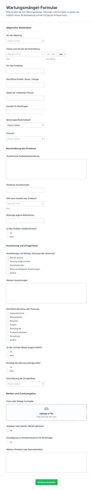Wartungsbeschwerdeformular