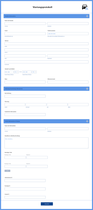 Wartungsprotokoll Form Template