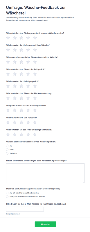 Waschmaschinen Feedback Umfrage