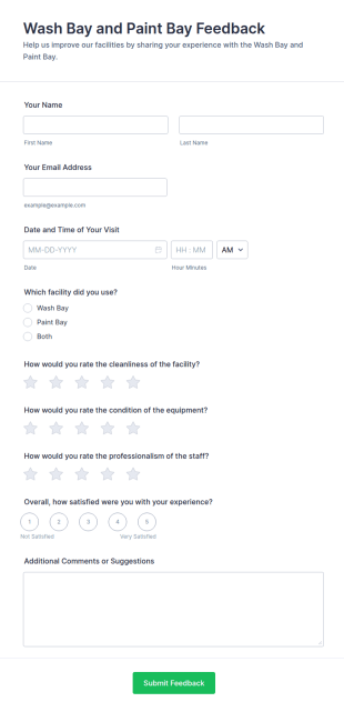 Wash Bay And Paint Bay Feedback Form Template