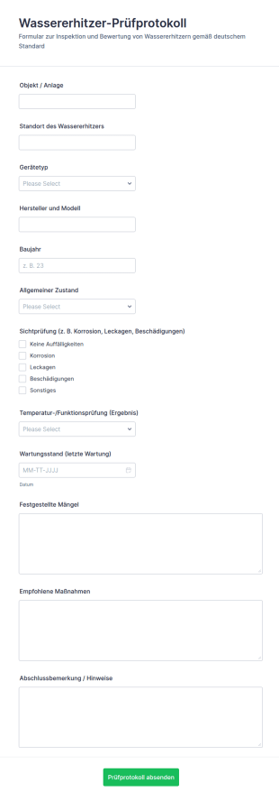 Wasserheizungsprüfung Umfrage