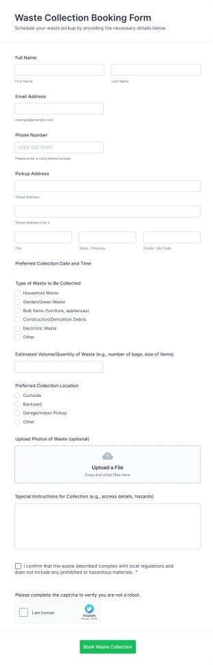 Waste Collection Booking Form Template