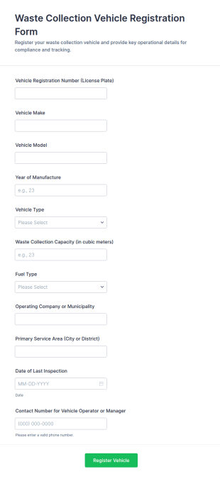 Waste Collection Vehicle Registration Form Template