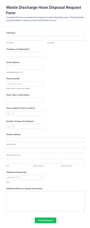 Waste Discharge Hose Disposal Request Form Template