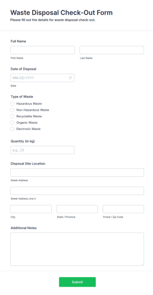 Waste Disposal Check Out Form Template