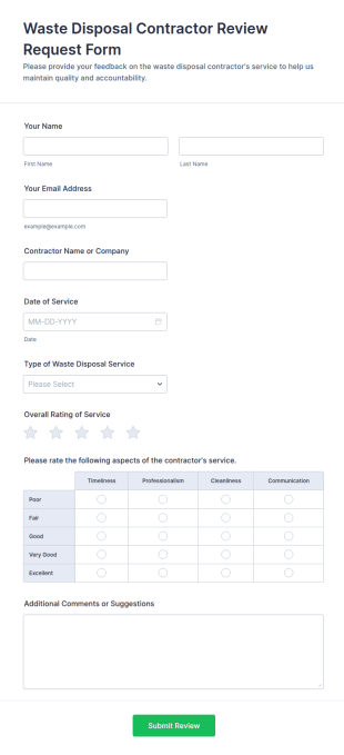 Waste Disposal Contractor Review Request Form Template