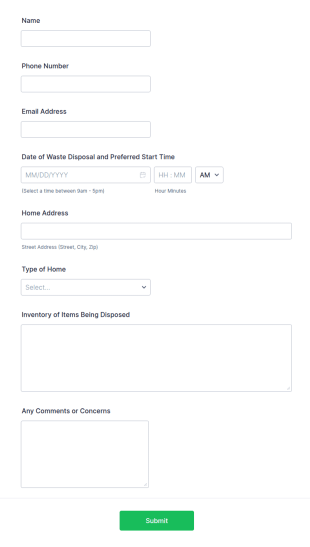 Waste Disposal Form Template
