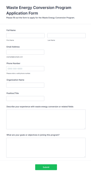Waste Energy Conversion Program Application Form Template