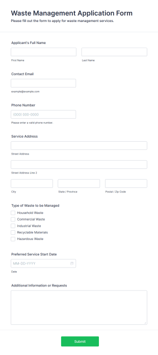 Waste Management Application Form Form Template