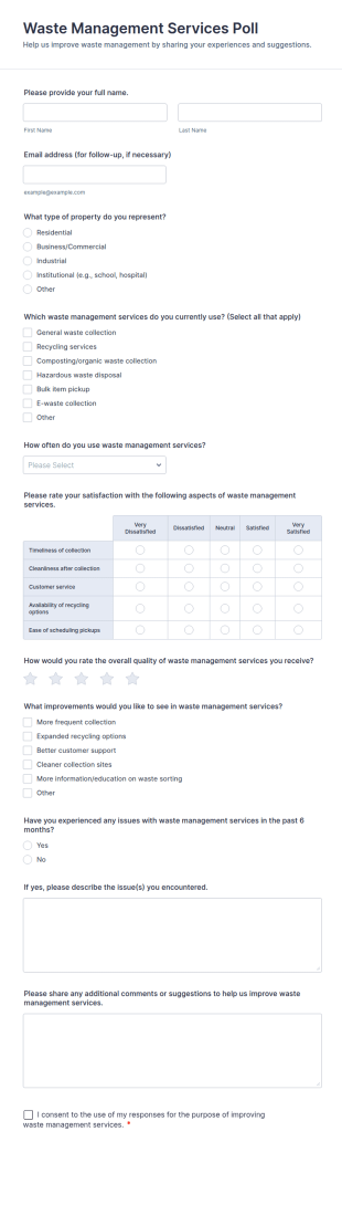 Waste Management Services Poll Form Template