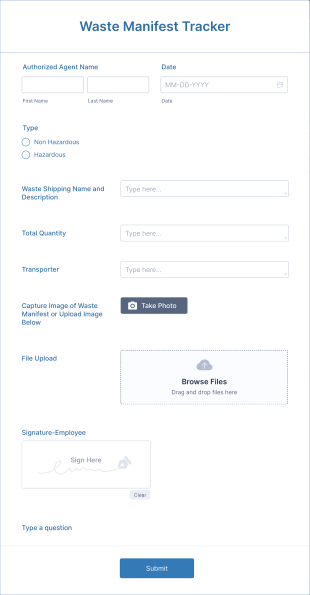 Waste Manifest Tracker Form Template