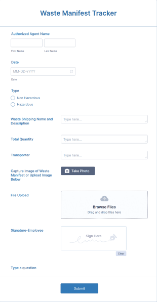 Waste Manifest Tracker Form Template