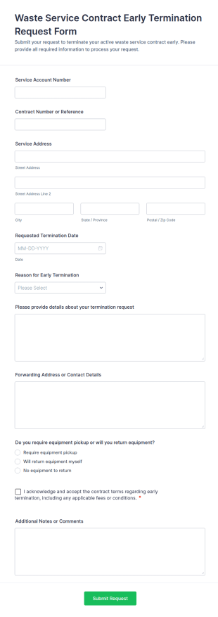 Waste Service Contract Early Termination Request Form Template