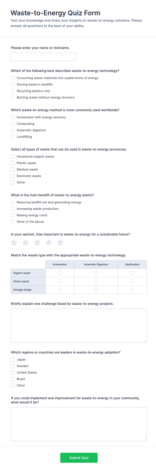 Waste To Energy Quiz Form Template