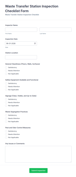 Waste Transfer Station Inspection Checklist Form Template
