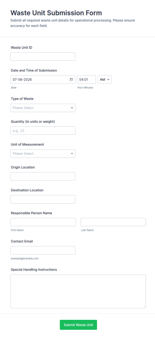 Waste Unit Submission Form Template
