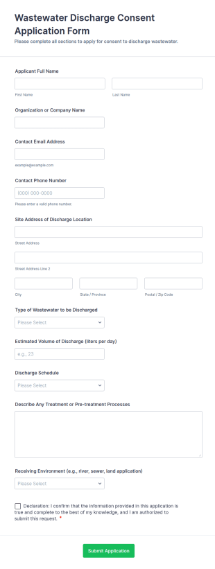 Wastewater Discharge Consent Application Form Template