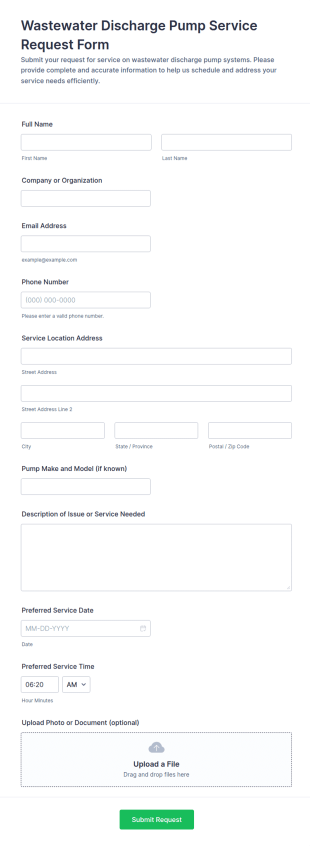 Wastewater Discharge Pump Service Request Form Template