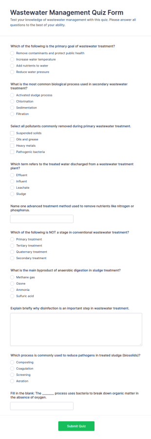Wastewater Management Quiz Form Template