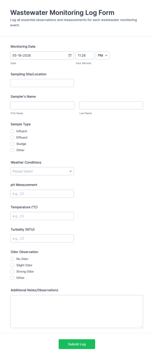 Wastewater Monitoring Log Form Template