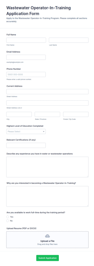 Wastewater Operator In Training Application Form Template