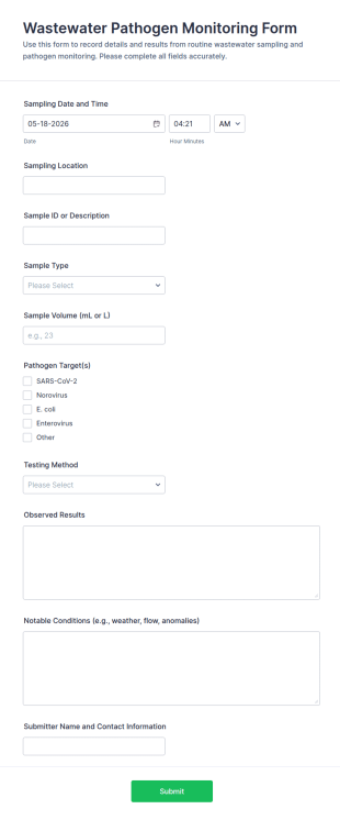 Wastewater Pathogen Monitoring Form Template