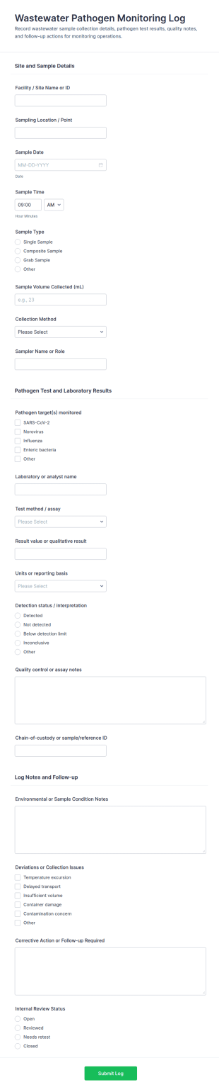 Wastewater Pathogen Monitoring Log Form Template