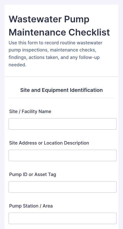 Wastewater Pump Maintenance Checklist