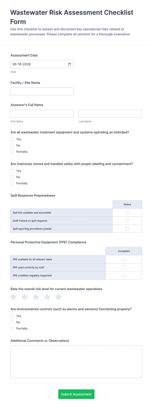 Wastewater Risk Assessment Checklist Form Template